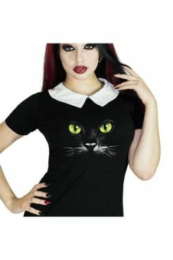 Dr Faust Mysterious Cat Face Black Mini Dress - Gwen -Burleska shop mysterious cat face black mini dress gwen dr faust 2 300x