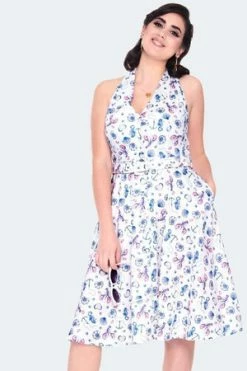 Voodoo Vixen Nautical Print Button Front Halterneck Dress