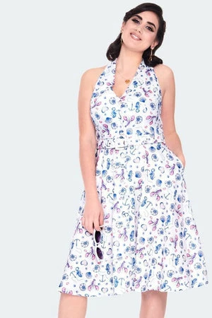 Voodoo Vixen Nautical Print Button Front Halterneck Dress 3 Voodoo Vixen Nautical Print Button Front Halterneck Dress