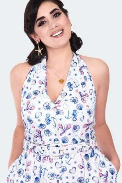 Voodoo Vixen Nautical Print Button Front Halterneck Dress 10 Voodoo Vixen Nautical Print Button Front Halterneck Dress -Burleska shop nautical print button front dress dra 9523 02.1396 300x