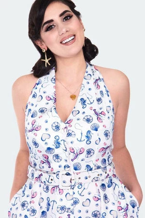 Voodoo Vixen Nautical Print Button Front Halterneck Dress 6 Voodoo Vixen Nautical Print Button Front Halterneck Dress - Image 4