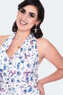 Voodoo Vixen Nautical Print Button Front Halterneck Dress 11 Voodoo Vixen Nautical Print Button Front Halterneck Dress -Burleska shop nautical print button front dress dra 9523 04.1396 300x