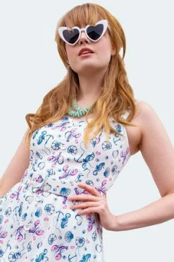 Voodoo Vixen Nautical Print Button Front Dress -Burleska shop nautical print button front dress dra 9538 03.1663 300x