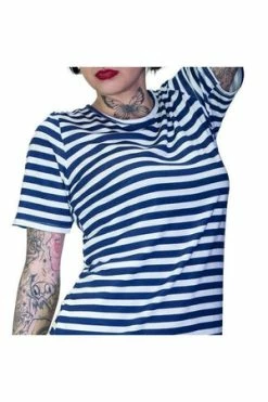 Dr Faust Navy Striped Printed Sailor Bodycon Mini Dress - Yareli -Burleska shop navy striped printed sailor bodycon mini dress yareli dr faust 3 300x