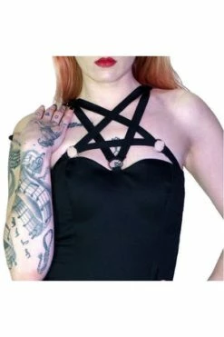 Dr Faust O-Ring Pentagram Strap Black Mini Dress - Rita -Burleska shop o ring pentagram strap black mini dress rita dr faust 3 300x