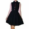 Dr Faust Occult Red Metal Wiccan Star Buttons Black Midi Dress - Martha