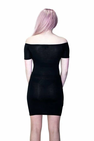 Dr Faust Off Shoulder Bodycon Nu Goth Black Mini Dress - Lottie 4 Dr Faust Off Shoulder Bodycon Nu Goth Black Mini Dress - Lottie - Image 2