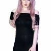 Dr Faust Off Shoulder Bodycon Nu Goth Black Mini Dress - Lottie
