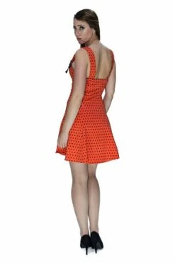 Dr Faust Orange Black Polka Dot Mini Dress - Vera -Burleska shop orange black polka dot mini dress vera dr faust 2 300x