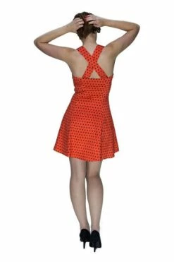 Dr Faust Orange Black Polka Dot Mini Dress - Vera -Burleska shop orange black polka dot mini dress vera dr faust 3 300x