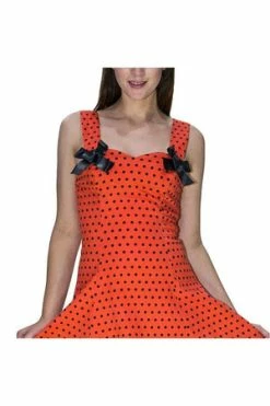 Dr Faust Orange Black Polka Dot Mini Dress - Vera -Burleska shop orange black polka dot mini dress vera dr faust 5 300x
