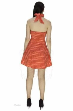 Dr Faust Orange White Polka Dot Mini Dress - Cadence -Burleska shop orange white polka dot mini dress cadence dr faust 4 300x
