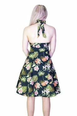 Dr Faust Palm Trees And Exotic Flowers Black Plus Size Retro Midi Dress - Marrama -Burleska shop palm trees and exotic flowers black retro midi dress marrama dr faust 2 300x