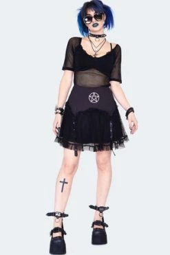 Jawbreaker Pentagram Mini Skirt With Net Overlayed -Burleska shop pentagram mini skirt with net overlayed ska 3780 03.1448 300x
