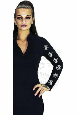 Dr Faust Pentagrams Long Sleeved Black Mini Dress - Clare 4 Dr Faust Pentagrams Long Sleeved Black Mini Dress - Clare - Image 2