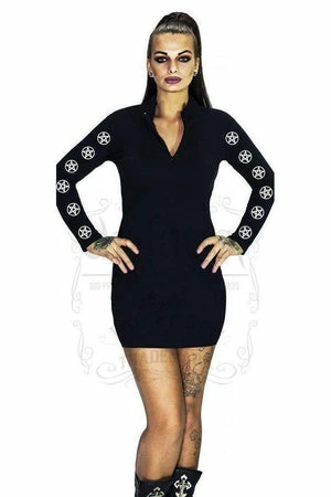 Dr Faust Pentagrams Long Sleeved Black Mini Dress - Clare 3 Dr Faust Pentagrams Long Sleeved Black Mini Dress - Clare