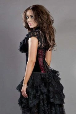 Burleska Petra Long Line Steel Boned Underbust Corset In Satin Flock -Burleska shop petra long line steel boned underbust corset in satin flock burleska 5 300x