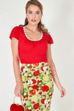 Voodoo Vixen Pippin Apple Print Pencil Skirt -Burleska shop pippin apple print pencil skirt voodoo vixen 5 300x