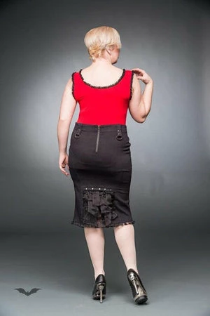 Queen Of Darkness Plus Size Knee-Length Skirt With Ruching & Lacing 4 Queen Of Darkness Plus Size Knee-Length Skirt With Ruching & Lacing - Image 2