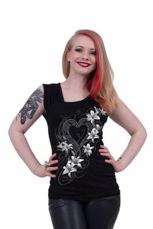 Spiral Pure Of Heart - Gathered Shoulder Slant Vest Black 4 Spiral Pure Of Heart - Gathered Shoulder Slant Vest Black - Image 2