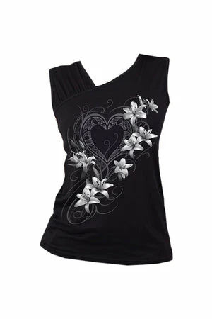 Spiral Pure Of Heart - Gathered Shoulder Slant Vest Black 3 Spiral Pure Of Heart - Gathered Shoulder Slant Vest Black