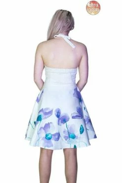 Dr Faust Purple And Blue Flowers White Mini Dress - Paloma -Burleska shop purple and blue flowers white mini dress paloma dr faust 2 300x