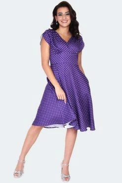 Voodoo Vixen Retro Polka Dot Dress -Burleska shop purple polka dot dress dra 9537 02.1379 300x