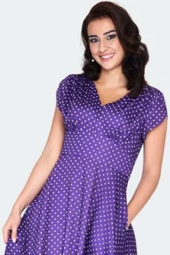 Voodoo Vixen Retro Polka Dot Dress -Burleska shop purple polka dot dress dra 9537 03.1379 300x