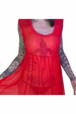 Dr Faust Ravishing Red Long Sheer Dress - Lacey -Burleska shop ravishing red long sheer dress lacey dr faust 3 300x