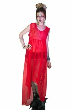 Dr Faust Ravishing Red Long Sheer Dress - Lacey -Burleska shop ravishing red long sheer dress lacey dr faust 4 300x