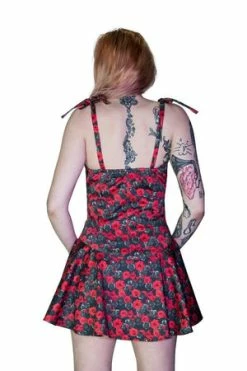 Dr Faust Red And Grey Roses Mini Dress - Edith -Burleska shop red and grey roses mini dress edith dr faust 2 300x