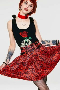 Jawbreaker Red Leopard Print Studded Skirt -Burleska shop red leopard print studded skirt jawbreaker 3 300x