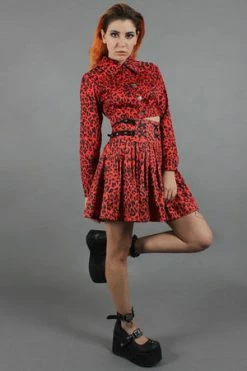 Jawbreaker Red Leopard Print Studded Skirt -Burleska shop red leopard print studded skirt jawbreaker 6 300x