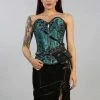 Burleska Reversible Overbust Zip Corset In Turquoise Black Jacquard And Gold King