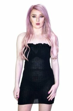 Dr Faust Ribbed Stretchy Soft Knitted Bodycon Black Mini Dress - Bonnie