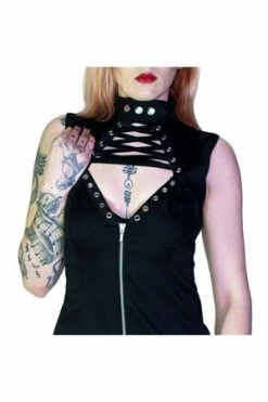 Dr Faust Ribbon Lace-Up Choker Black Mini Dress - Margery -Burleska shop ribbon lace up choker black mini dress margery dr faust 3 300x