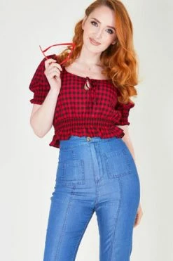 Voodoo Vixen Sadie Gingham Top -Burleska shop sadie red gingham top tpa 1982 03.456 300x