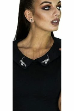 Dr Faust Scorpions On Collar Long Black Maxi Dress - Natasha -Burleska shop scorpions on collar long black maxi dress natasha dr faust 2 300x