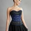 Burleska Sedona Steel Boned Overbust Corset In Navy Blue Taffeta & Black Mesh Overlay -Burleska shop sedona steel boned overbust corset in navy blue taffeta black mesh overlay burleska 300x
