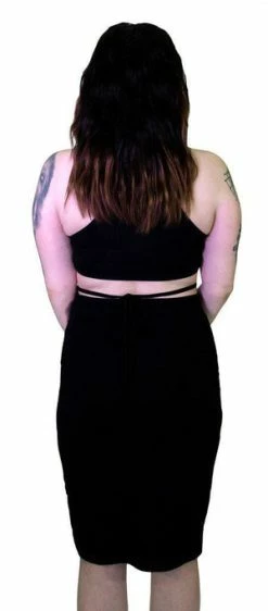 Dr Faust Seductive Black Stripes Black Midi Dress - Ruth -Burleska shop seductive black stripes black midi dress ruth dr faust 2 300x