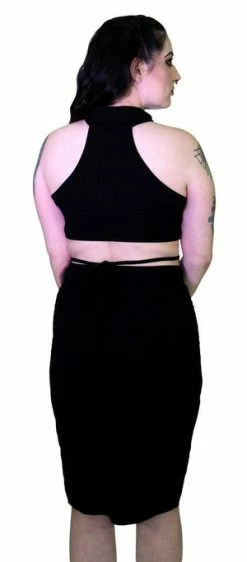 Dr Faust Seductive Black Stripes Black Midi Dress - Ruth -Burleska shop seductive black stripes black midi dress ruth dr faust 3 300x