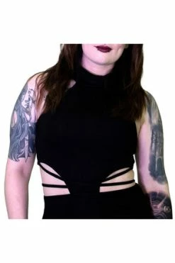 Dr Faust Seductive Black Stripes Black Midi Dress - Ruth -Burleska shop seductive black stripes black midi dress ruth dr faust 4 300x