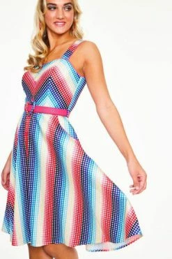 Voodoo Vixen Serene Rainbow Gingham Flare Dress With Pleated Bustline -Burleska shop serene rainbow gingham flare dress with pleated bustline voodoo vixen 4 300x