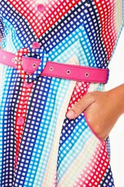 Voodoo Vixen Serene Rainbow Gingham Flare Dress With Pleated Bustline -Burleska shop serene rainbow gingham flare dress with pleated bustline voodoo vixen 5 300x