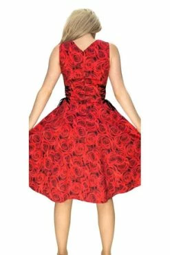Dr Faust Signature Stylish Red Rose Midi Dress - Delilah -Burleska shop signature stylish red rose midi dress delilah dr faust 2 300x