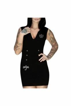Dr Faust Silver Anchor Buttons Black Mini Dress - Navey 5 Dr Faust Silver Anchor Buttons Black Mini Dress - Navey -Burleska shop silver anchor buttons black mini dress navey dr faust 2 300x