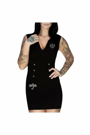 Dr Faust Silver Anchor Buttons Black Mini Dress - Navey 4 Dr Faust Silver Anchor Buttons Black Mini Dress - Navey - Image 2