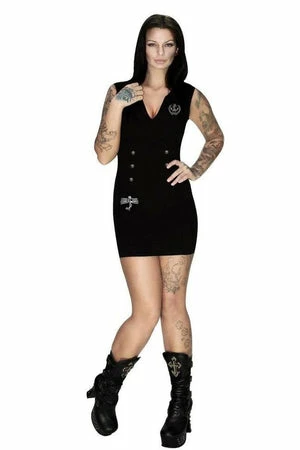 Dr Faust Silver Anchor Buttons Black Mini Dress - Navey 3 Dr Faust Silver Anchor Buttons Black Mini Dress - Navey
