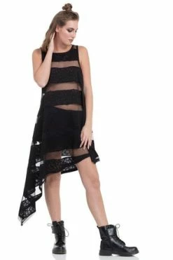 Jawbreaker Skull Stripes Asymmetric Dress -Burleska shop skull stripes asymmetric dress jawbreaker 4 300x