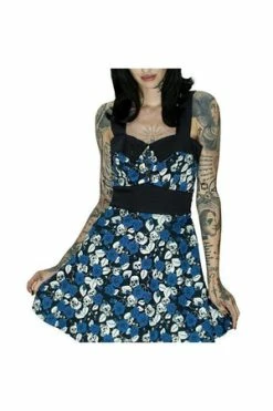 Dr Faust Skulls And Blue Roses Mini Dress - Victoria 5 Dr Faust Skulls And Blue Roses Mini Dress - Victoria -Burleska shop skulls and blue roses mini dress victoria dr faust 2 300x